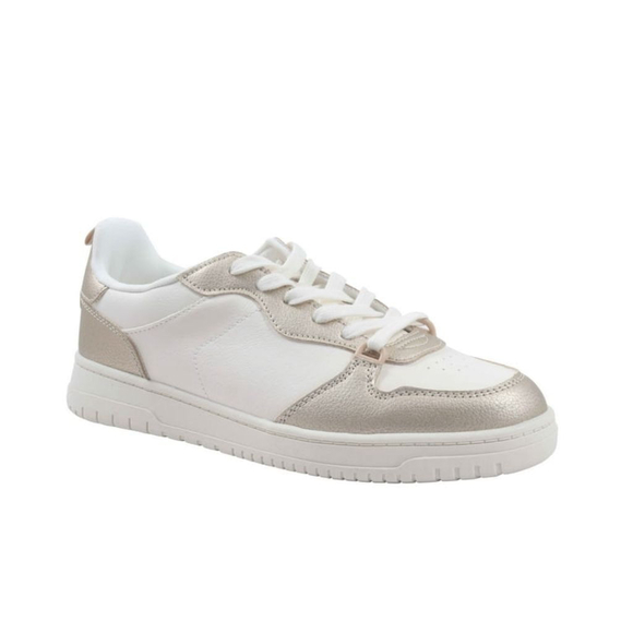 No Boundaries Shoes - Women's Lace Up Court Sneakers in White and Gold metallic NWT